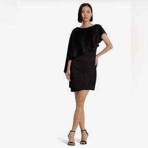 Lauren Ralph Lauren Satin Cape Cocktail Dress size 6 NEW BLACK RETAIL $225